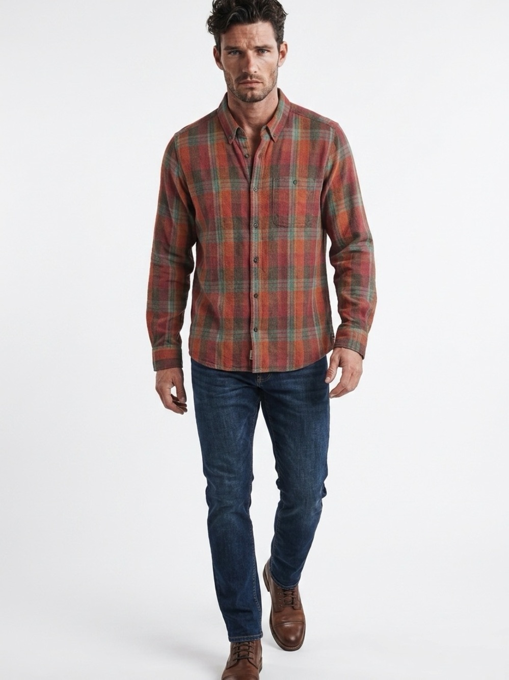 Toad & Co Men's M Long Sleeve Preppy Plaid Button-Up Casual Cotton Blend Shirt